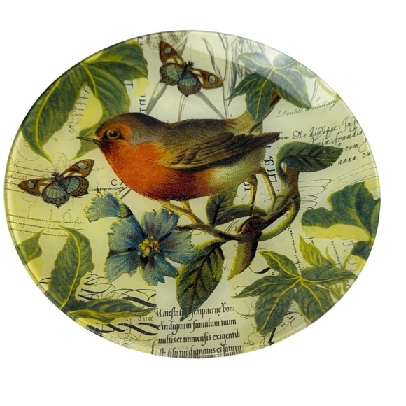 2 DECOUPAGE Dinner Plates RAZ 8.5” Autumn Birds Robin Finch? Yellow Decorative - Picture 2 of 8